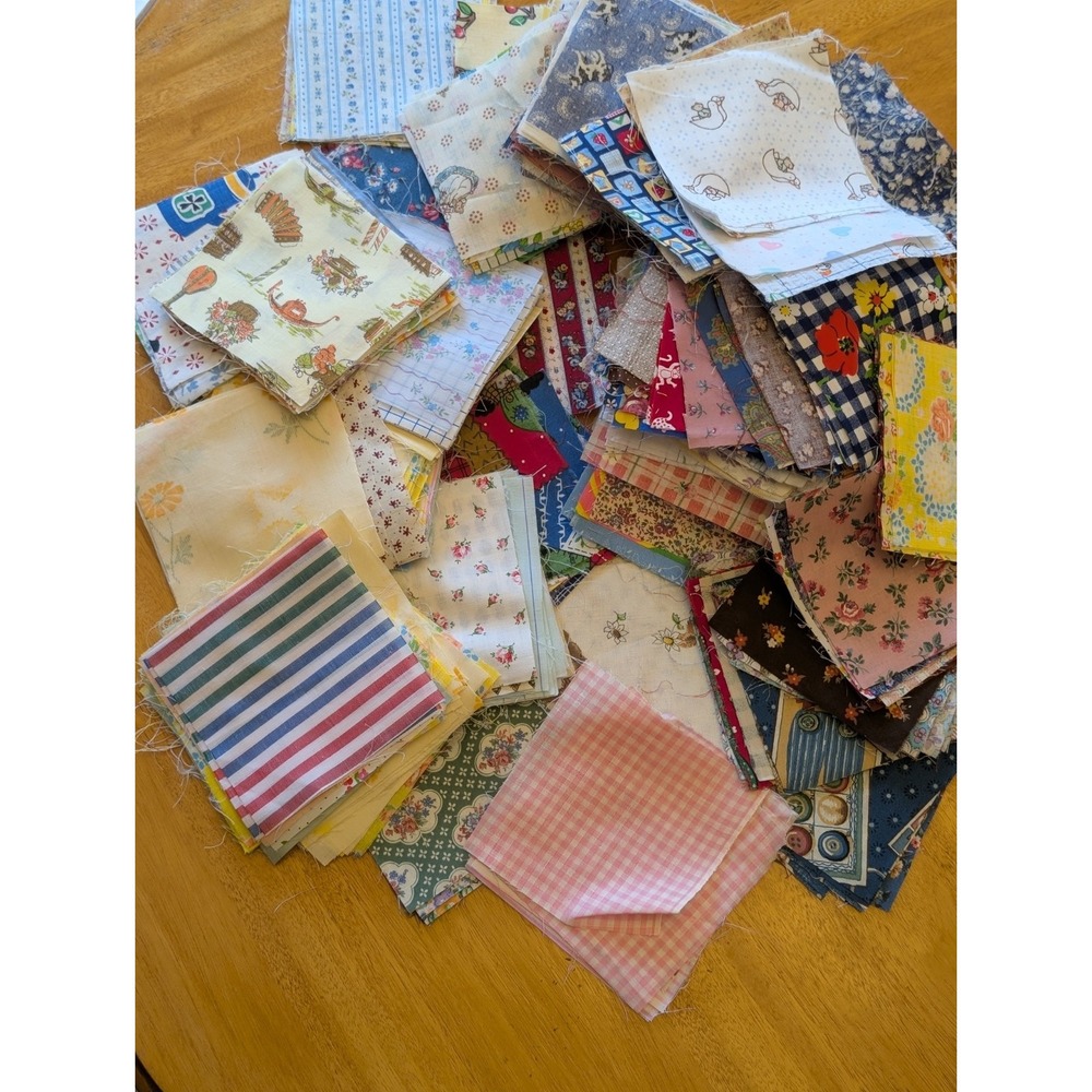Vintage Handmade Patchwork Cutter Squares Quilt Top Scrap Fabric 400? Pieces